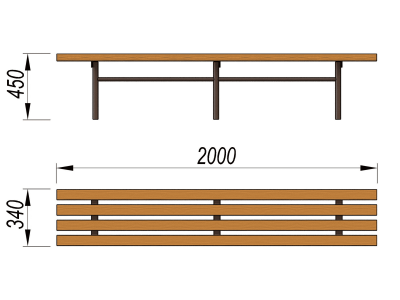 Двухметровая лавочка без спинки 2 м МАФ 1602 в Южно-Сахалинске