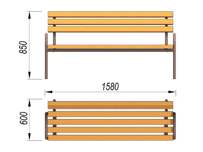 Парковая лавочка со спинкой МАФ 1605 в Южно-Сахалинске