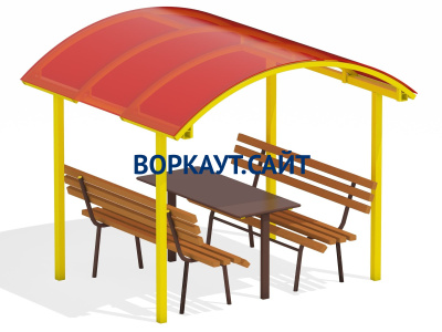 Стол и лавки под навесом МАФ 4005 в Южно-Сахалинске