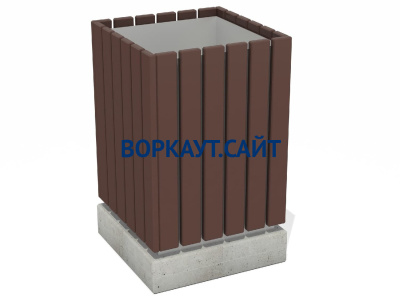 Урна деревянная квадратная с бетонным основанием МАФ 1633 в Южно-Сахалинске